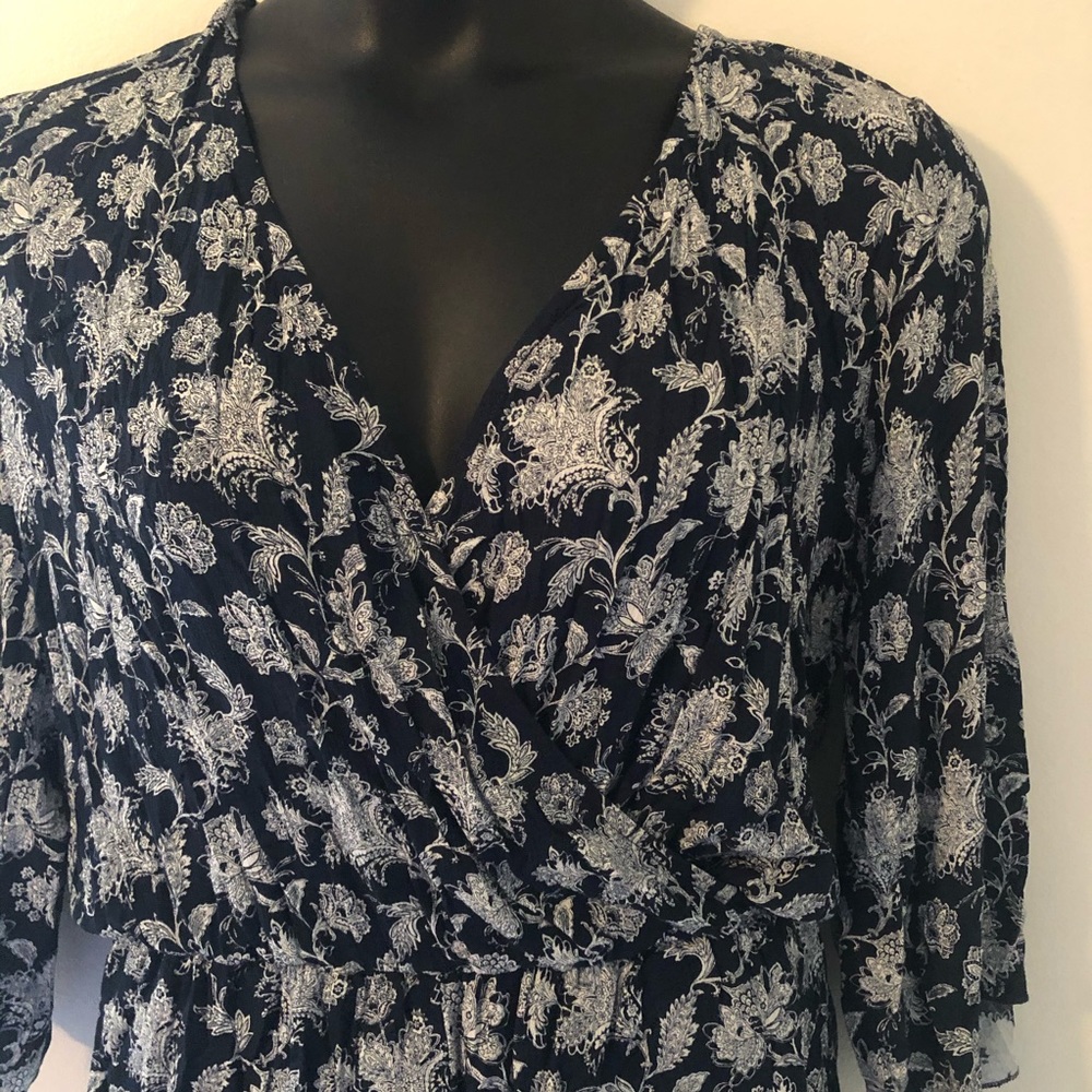 Navy Blue and White Romper